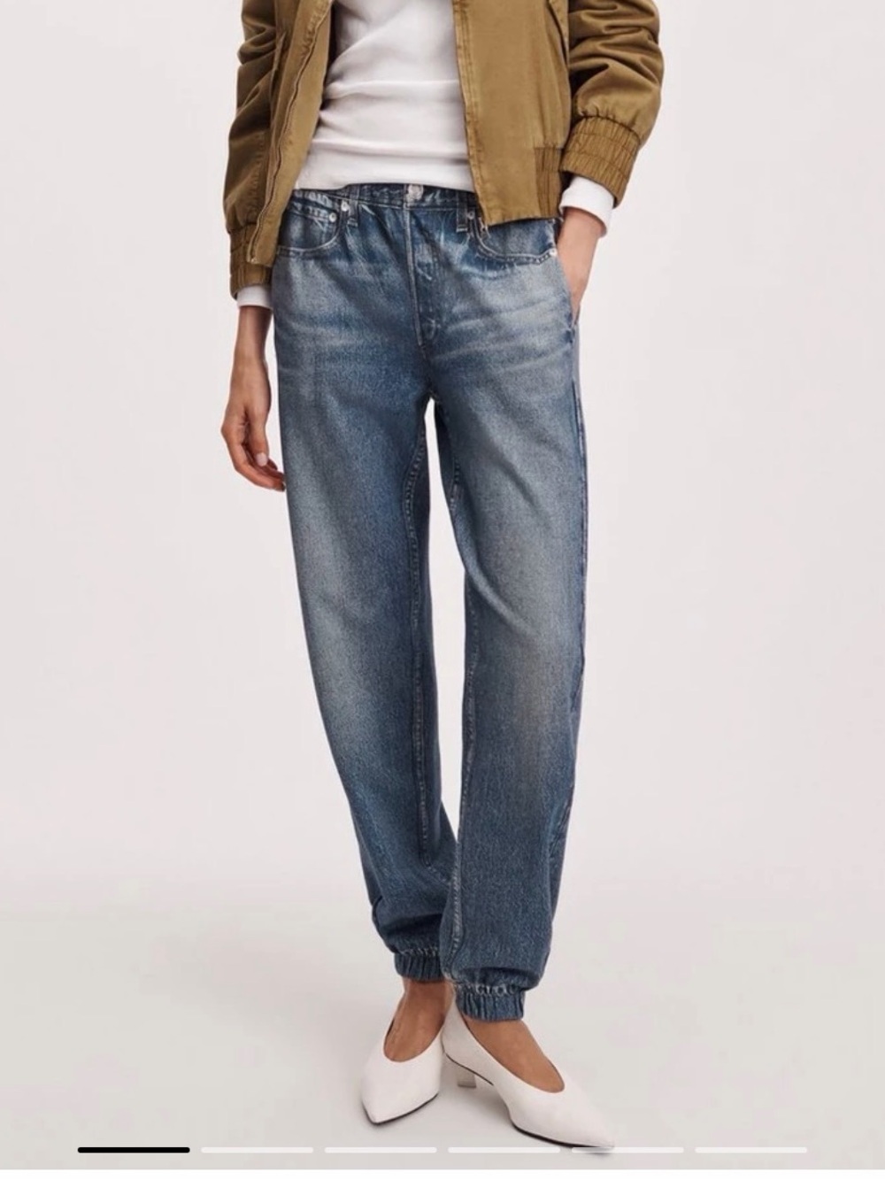rag & bone Women's Light-Med Blue Boyfriend Elastic-Waist Jeans